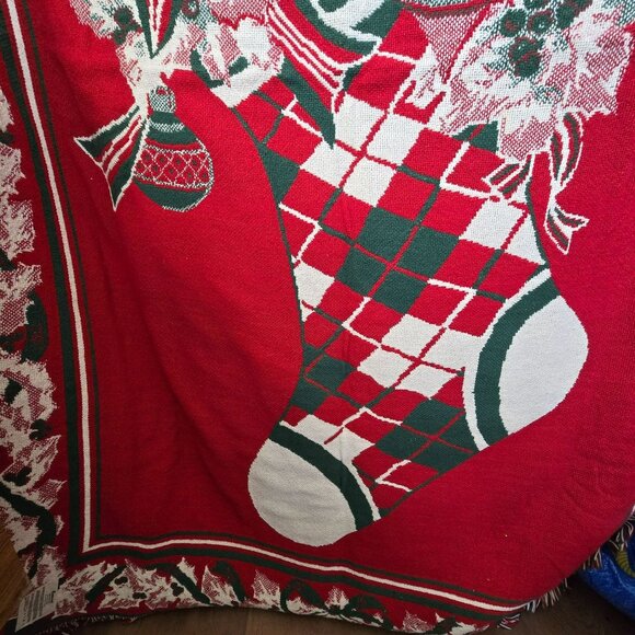 Fieldcrest Throw Blanket Vintage Holiday Christmas Stocking Design VR1807 - Picture 9 of 12